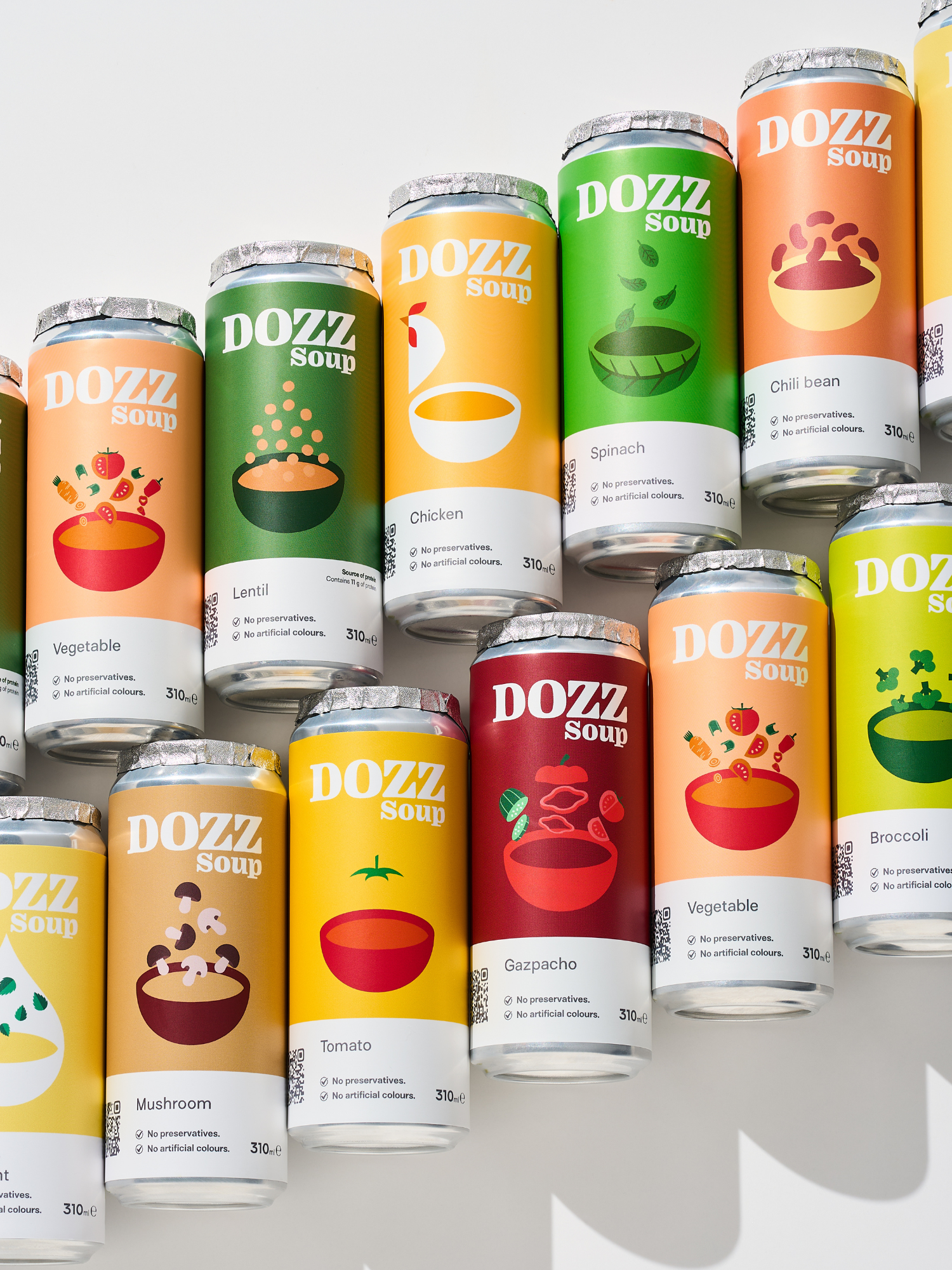 Gama completă de supe DOZZ la doză, un mix variat și hrănitor din ingrediente naturale, ideal pentru stocul tău săptămânal de mese sănătoase și rapide.