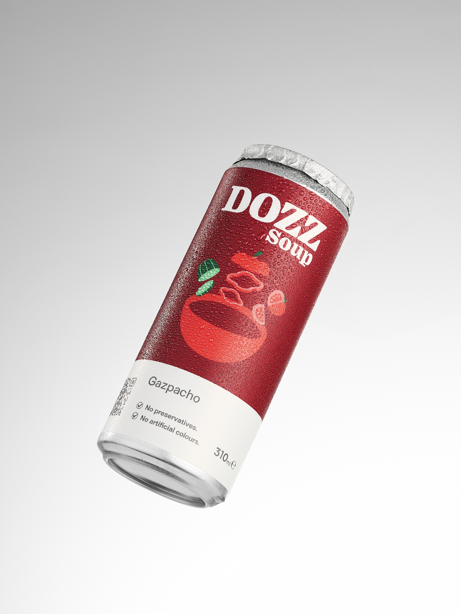 Supă Gazpacho DOZZ la doză, o gustare 100% sănătoasă și naturală, preparată fără conservanți și fără coloranți artificiali.